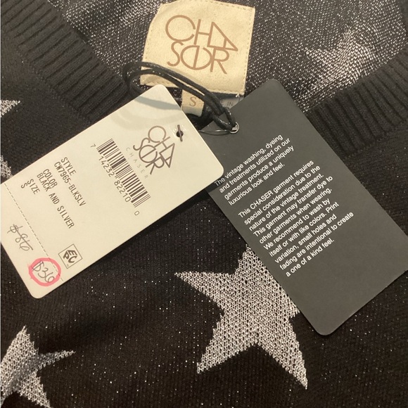 Chaser Black & Silver Star V-Neck Sweater – Size S – Cozy & Stylish - Picture 4 of 6